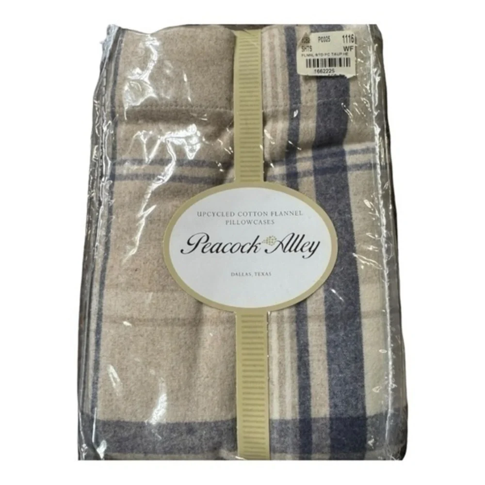 Peacock‎ Alley Upcycled Cotton Flannel Pillowcases - STD PC Taup HE - NWT
